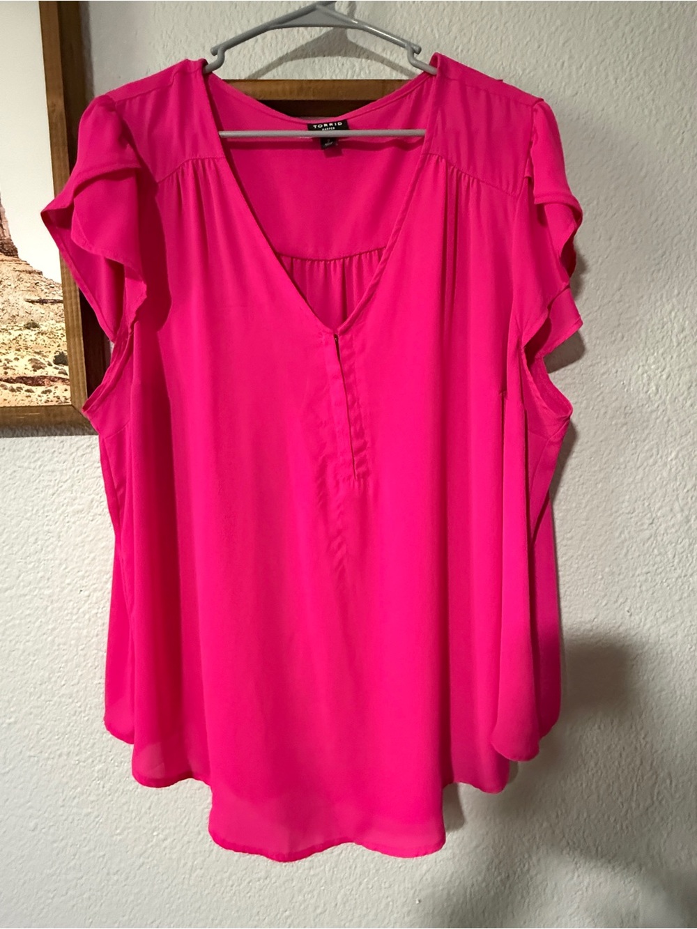 Torrid Harper Hot Pink Georgette Tulip Sleeve Blouse Size 2x